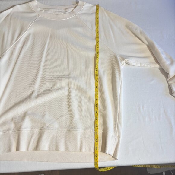 Lou & Grey White Pullover Sweatshirt with Striped Sleeves - Size S - Picture 5 of 10